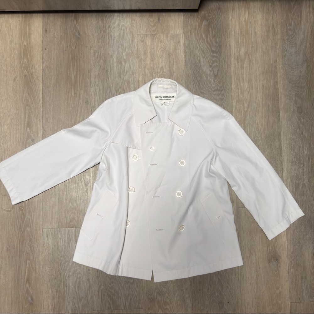 Junya Watanabe Comme Des Garçons White Double-Breasted Short Trench Coat Jacket